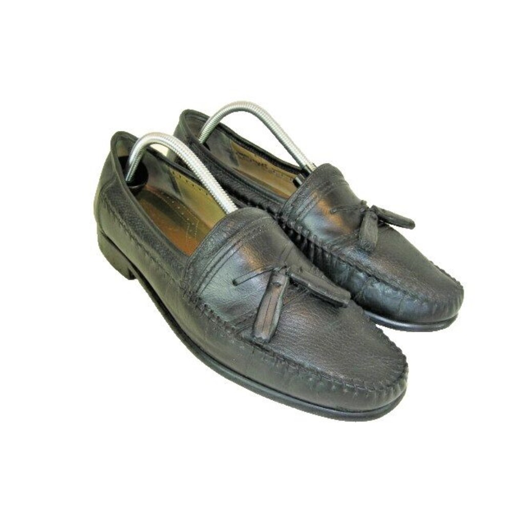 Mens Brass Boot Black Leather Sheepskin Lined Tassel Casual Loafers sz 9.5M